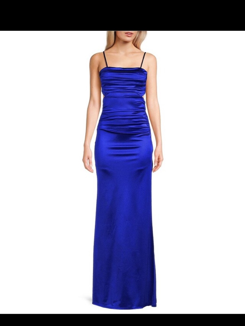 Honey and Rosie Cobalt Blue Satin Ruched Maxi Dress